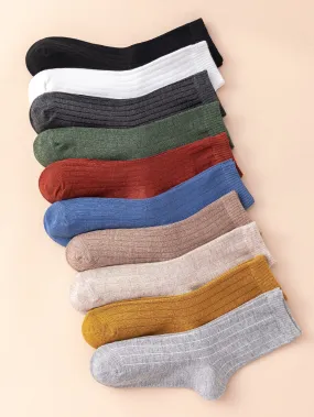 10pairs Simple Ribbed Crew Socks