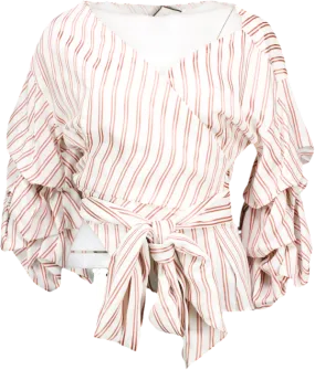 Alexis White Striped Bubble Sleeve Wrap Blouse UK S