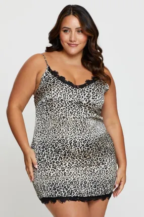 Animal Print Satin cami Nightie Eyelash Lace Night Dress