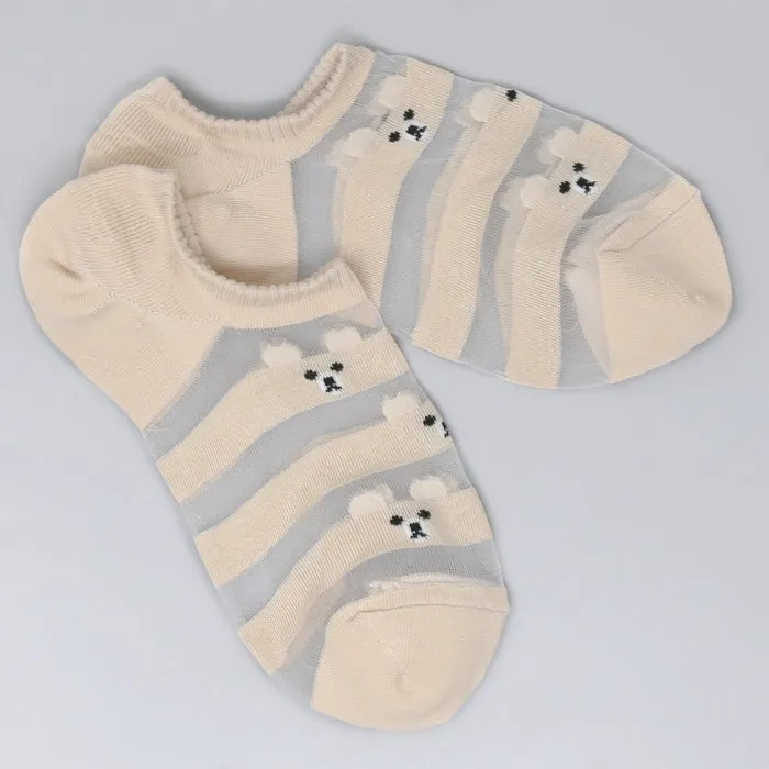 Bear Print Sheer No Show Cotton Socks