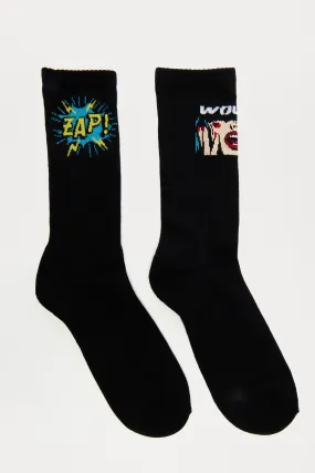 Comic Zap Socks 2 Pack - Black