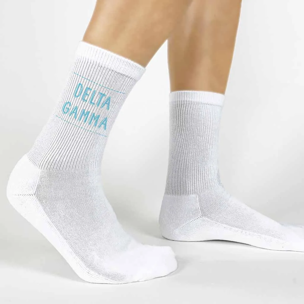 Delta Gamma Crew Socks with Delta Gamma Name in Sorority Colors