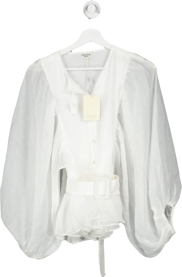 Jovonna London White Belted Gavin Blouse With Pearl Buttons BNWT UK L