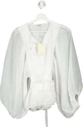 Jovonna London White Belted Gavin Blouse With Pearl Buttons BNWT UK L