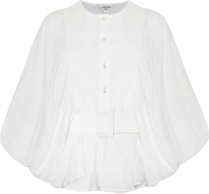 Jovonna London White Belted Gavin Blouse With Pearl Buttons BNWT UK L