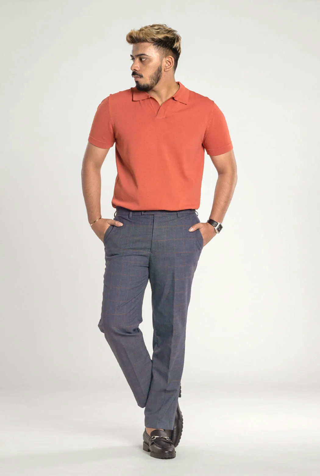 Knit  Polo Tee - Salmon Pink Open Collar