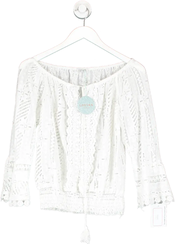 Lovika White Cotton Embroidered Lace Blouse One Size