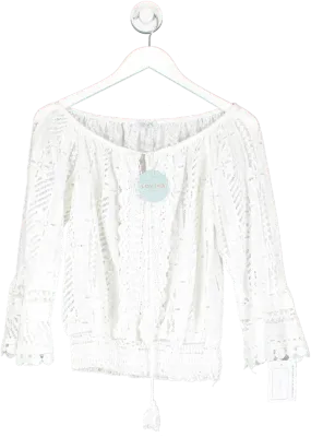 Lovika White Cotton Embroidered Lace Blouse One Size