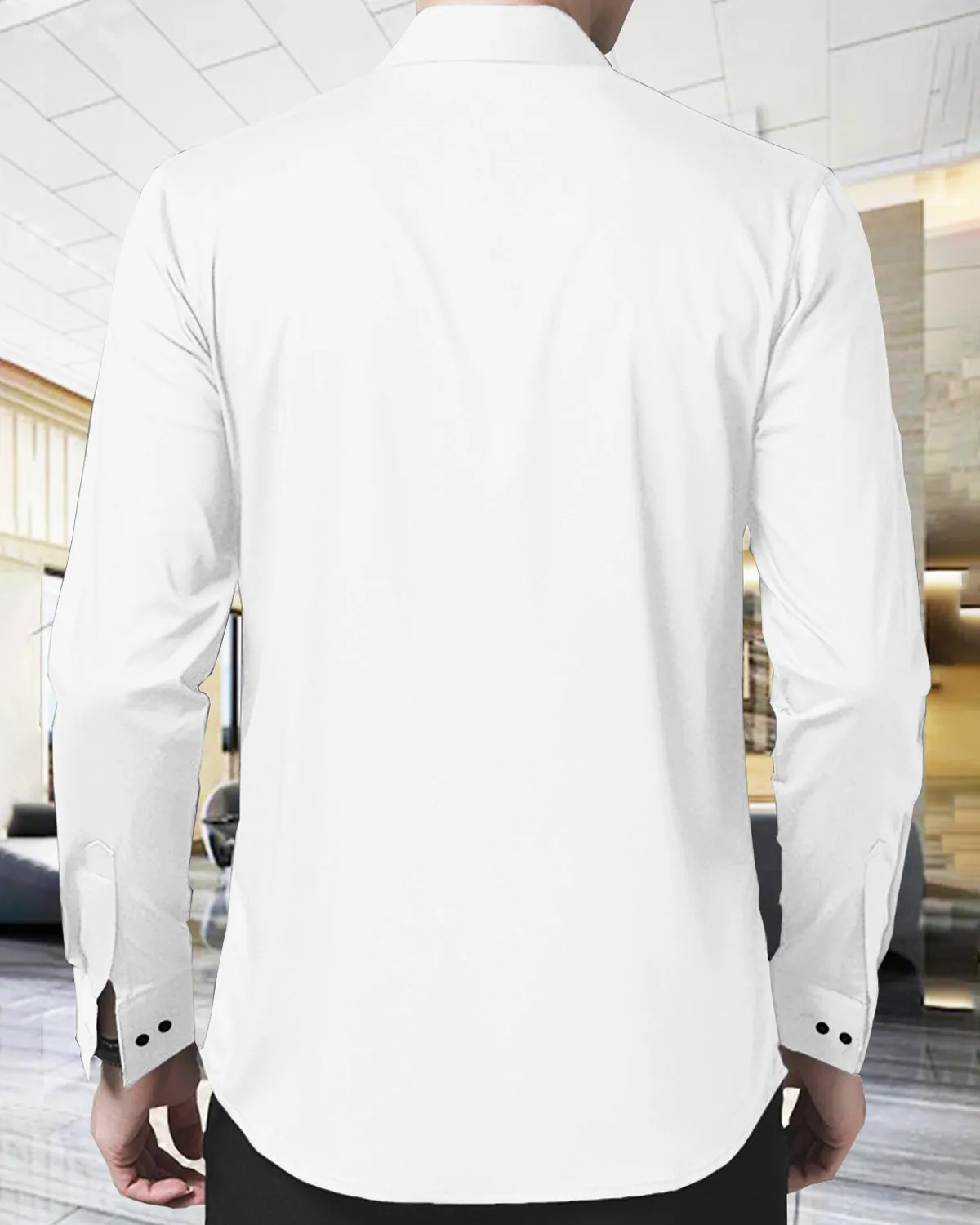 MEN PLAIN WHITE MANDARIN COLLAR FULL HAND SHIRT