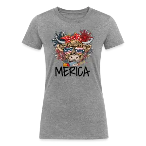 'Merica Moo: Women's Tri-Blend Organic T-Shirt with USA-themed Cow