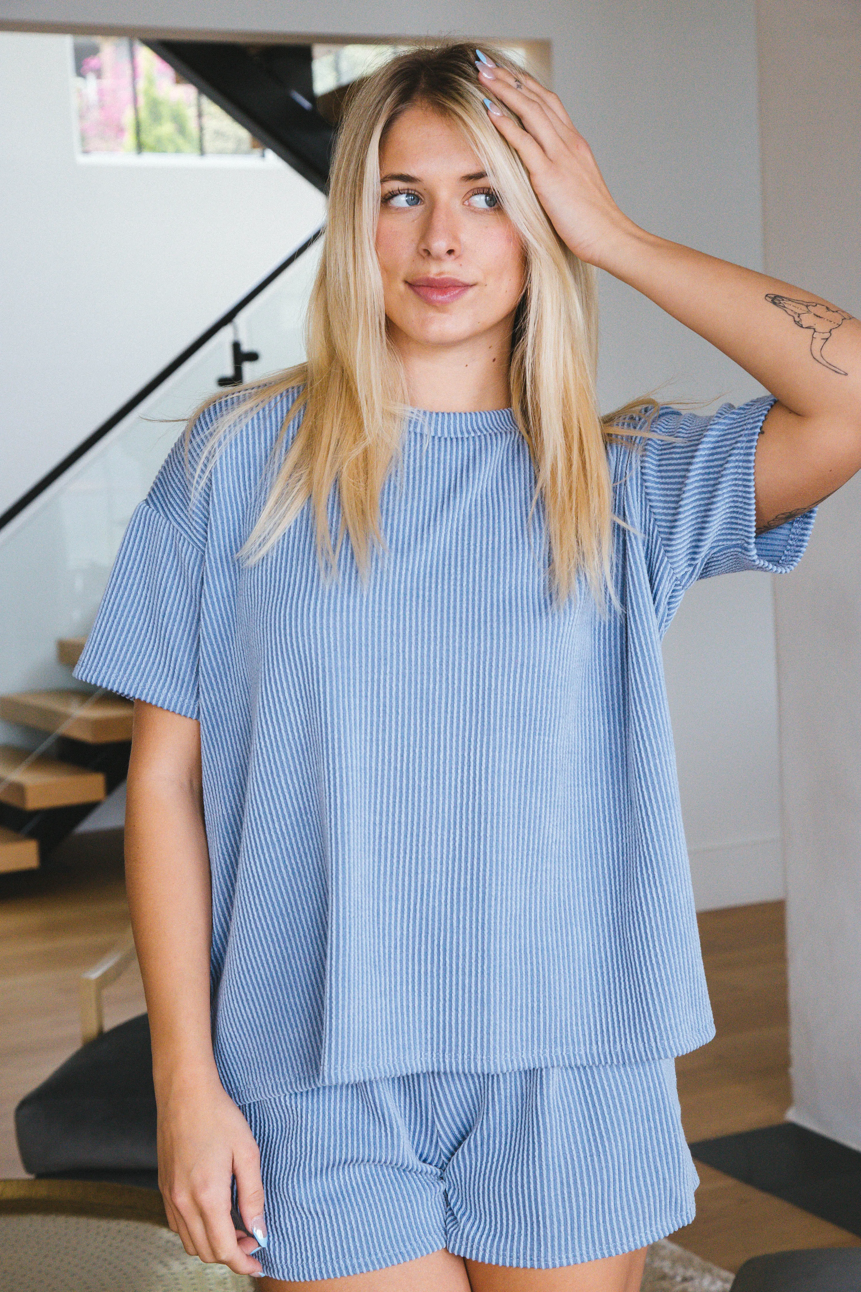 Millie Ribbed Shorts, Denim Blue