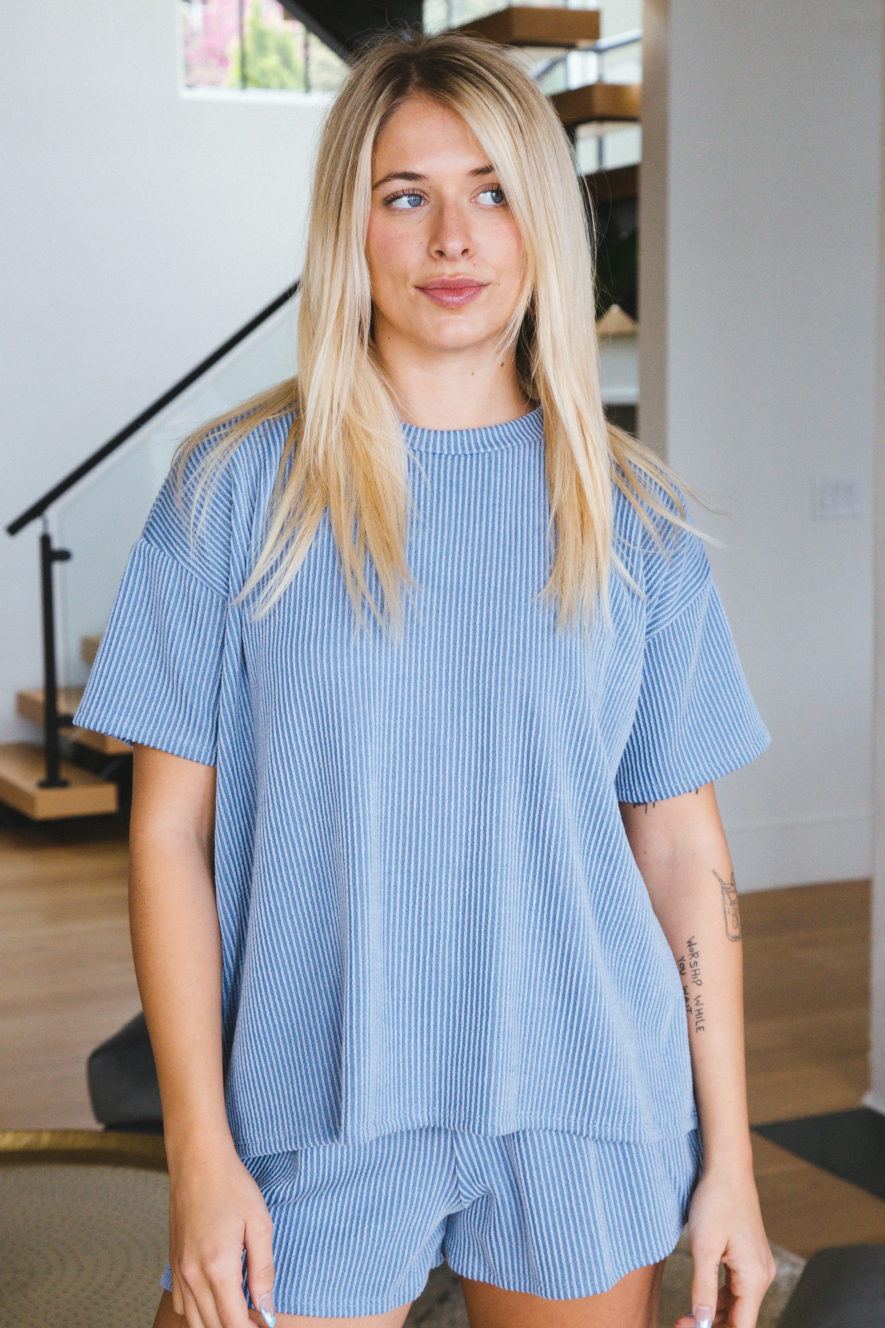 Millie Ribbed Shorts, Denim Blue