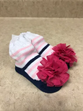 Navy and Pink Stripe Socks - 0 - 12 Months