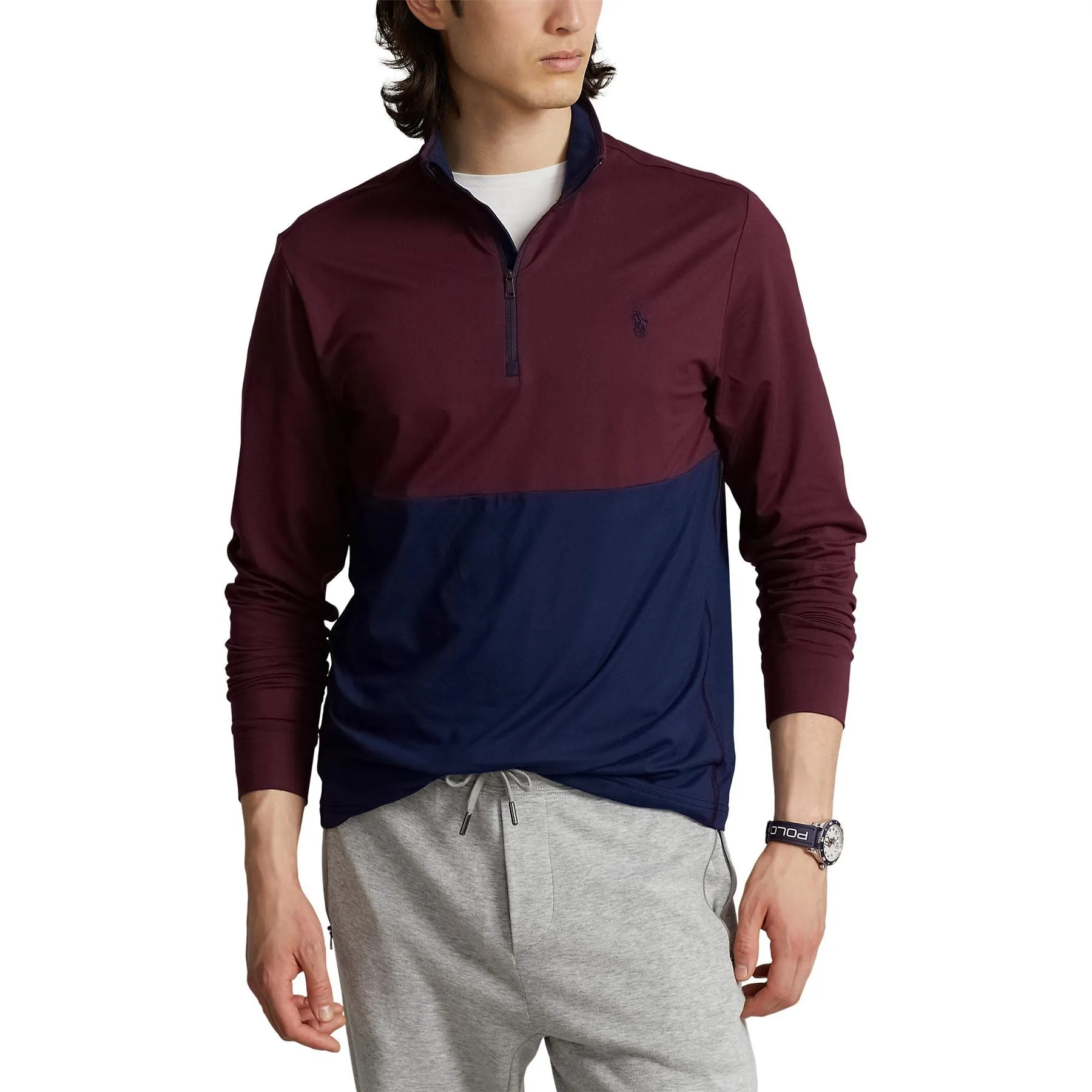 Polo Golf Stretch Jersey Quarter Zip Mid Layer Harvard Wine - AW23