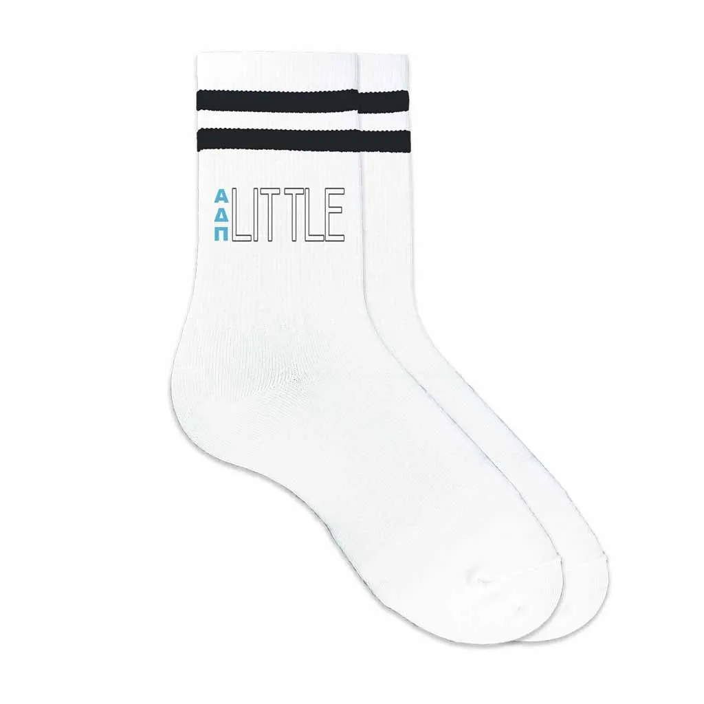 Sorority Socks for your LITTLE with Greek Letters on Striped Cotton Crew Socks