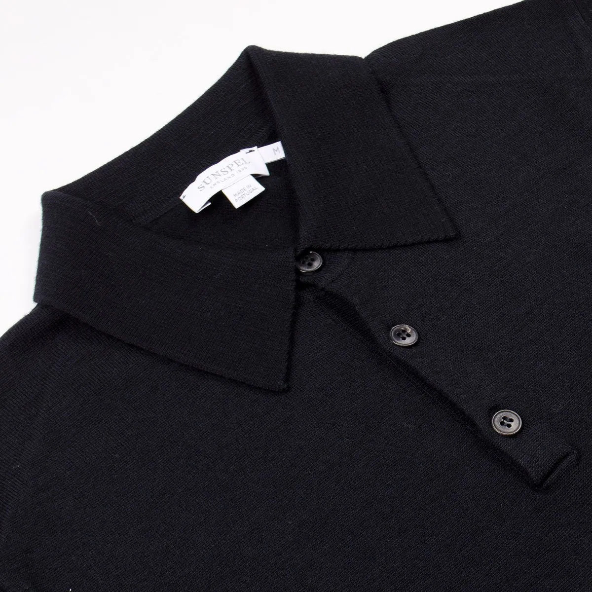 Sunspel - Long Sleeve Merino Polo - Black