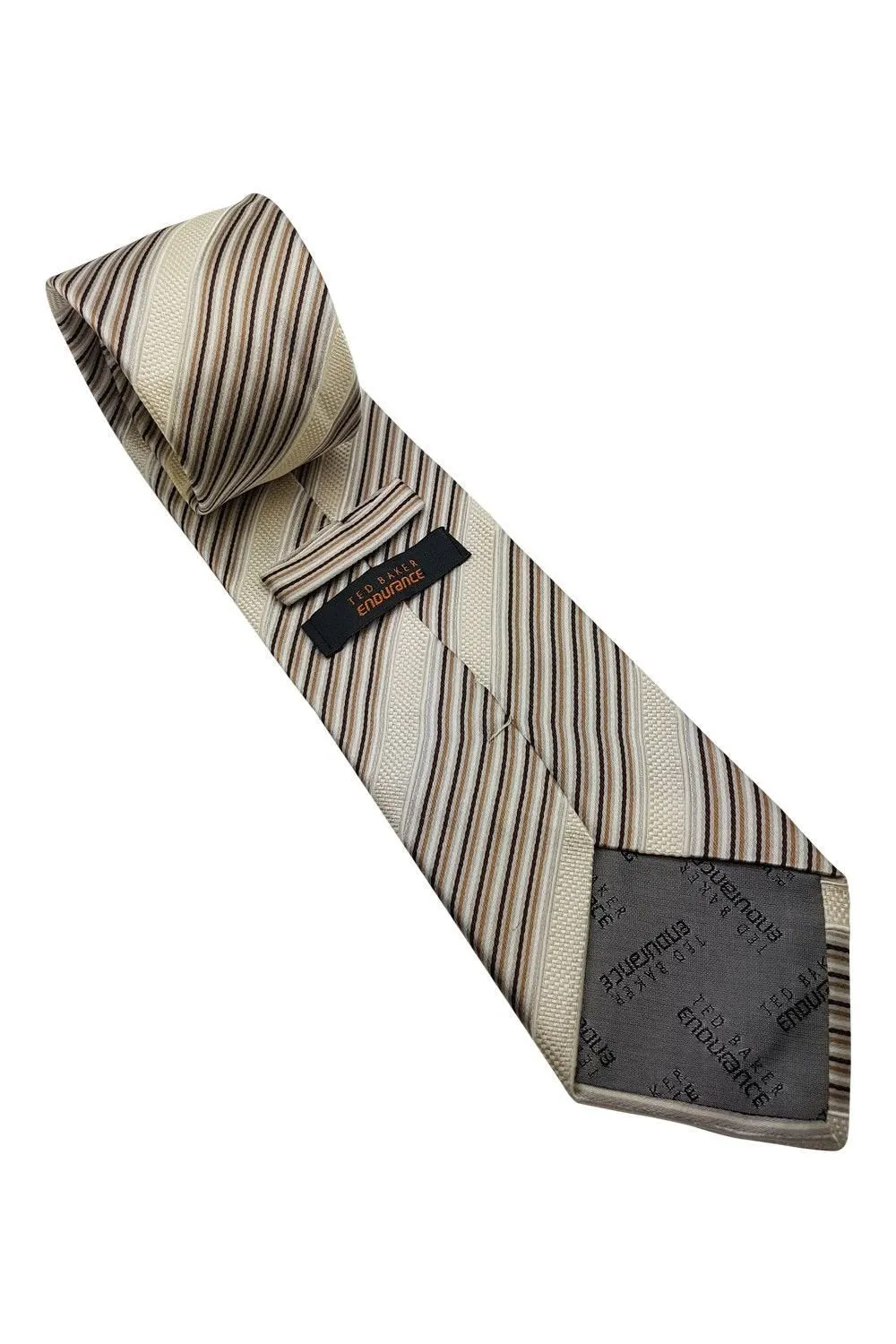 TED BAKER Endurance Cream and Brown Striped Silk Tie 61"