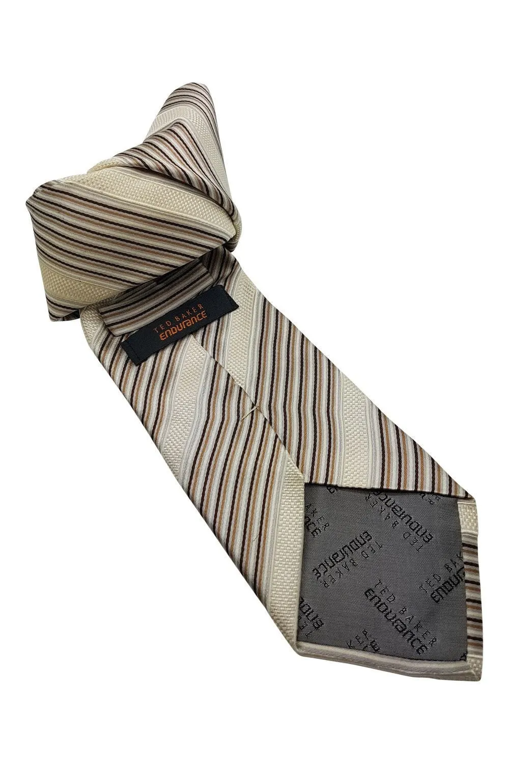 TED BAKER Endurance Cream and Brown Striped Silk Tie 61"