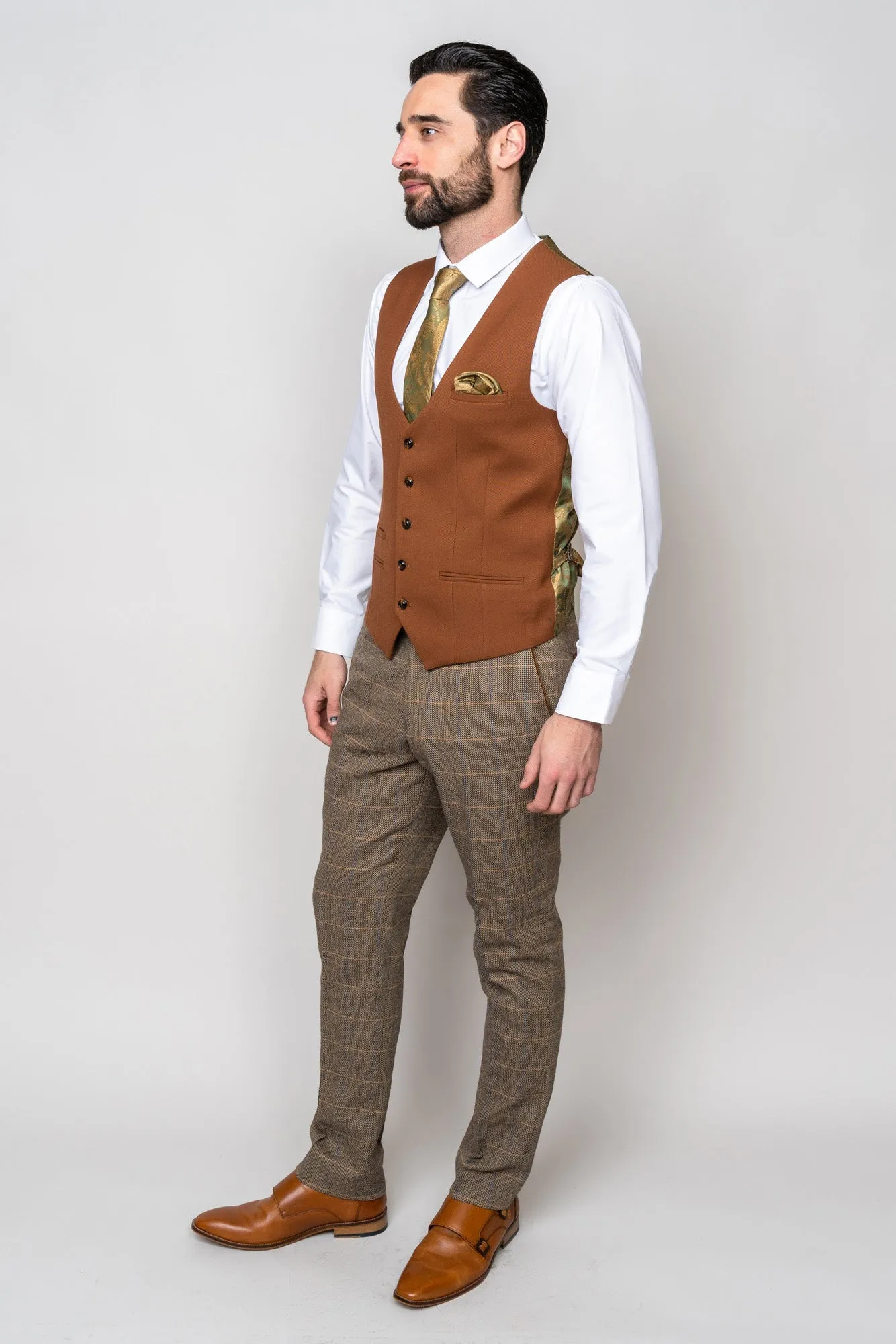 TED - Tan Tweed Check Suit with Kelvin Tan Waistcoat