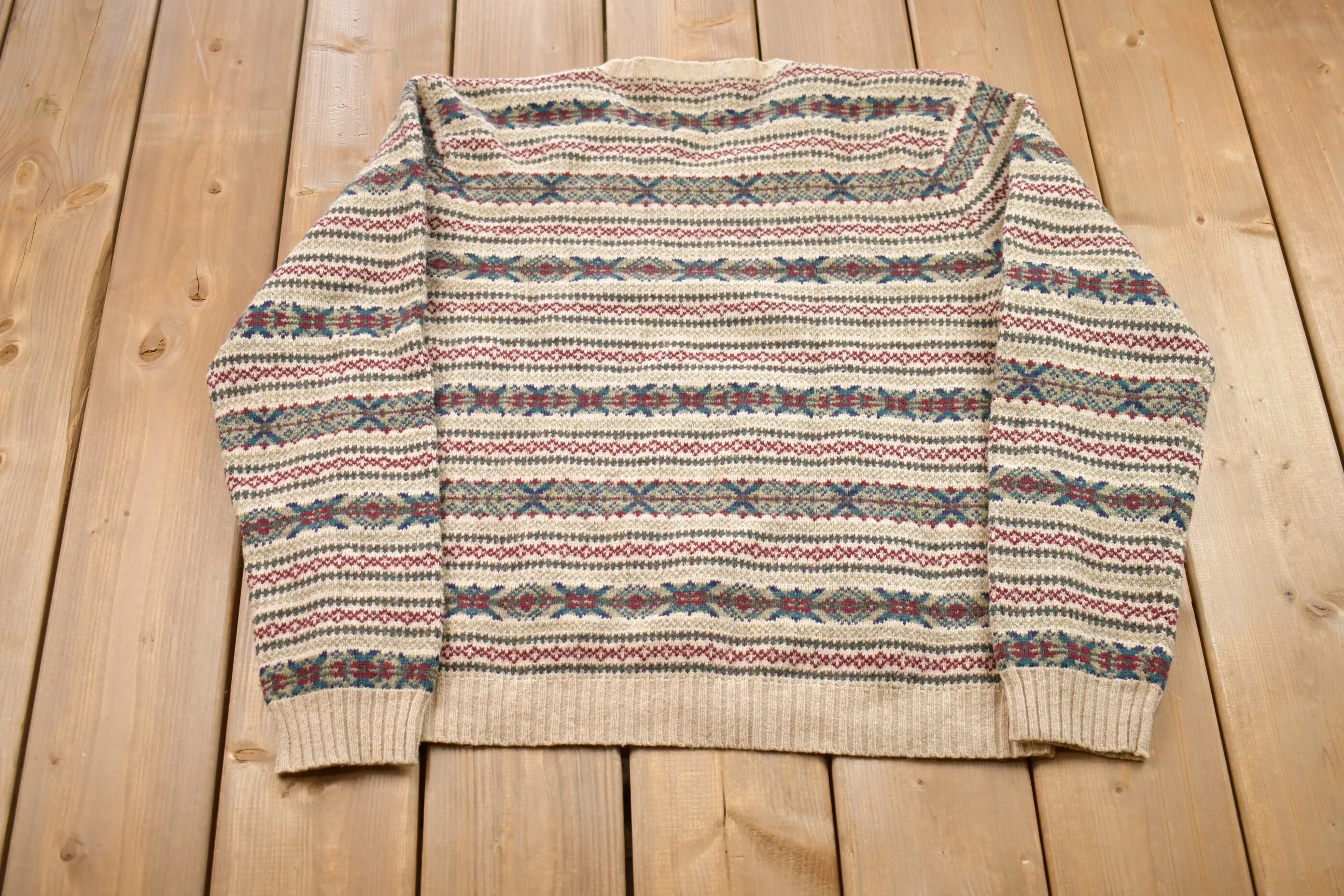 Vintage 1980s Polo Ralph Lauren Aztec All Over Print Knitted Crewneck Sweater / Vintage 90s Crewneck / All Over Pattern / Sweatshirt