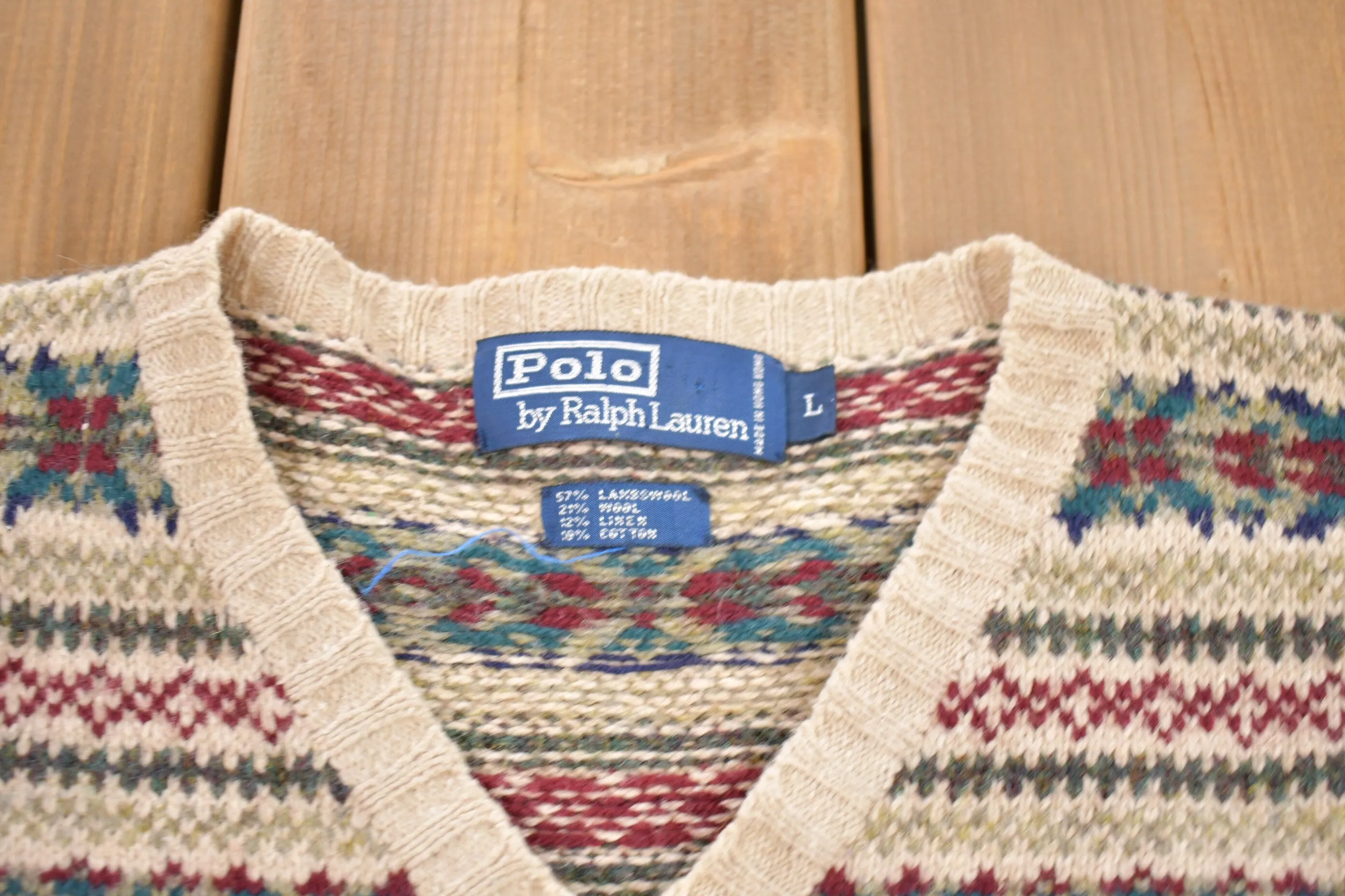 Vintage 1980s Polo Ralph Lauren Aztec All Over Print Knitted Crewneck Sweater / Vintage 90s Crewneck / All Over Pattern / Sweatshirt