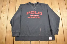 Vintage 1990s Polo Jeans Ralph Lauren Embroidered Spell Out Crewneck Sweatshirt / 90s Crewneck / Distressed / Streetwear / Vintage Polo