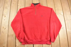 Vintage 1990s Polo Ralph Lauren Quarter Zip Fleece Sweater / Red / Sportswear / 90s Sweater / Streetwear / Athleisure / Hiking / Small Pony