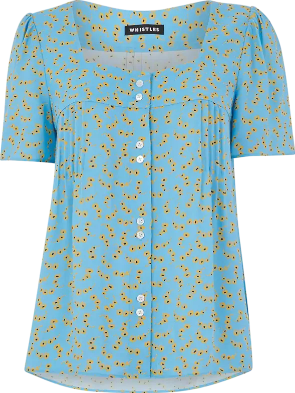 Whistles Blue Floral Square Neck Blouse Bnwt UK 10