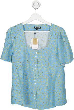 Whistles Blue Floral Square Neck Blouse Bnwt UK 10