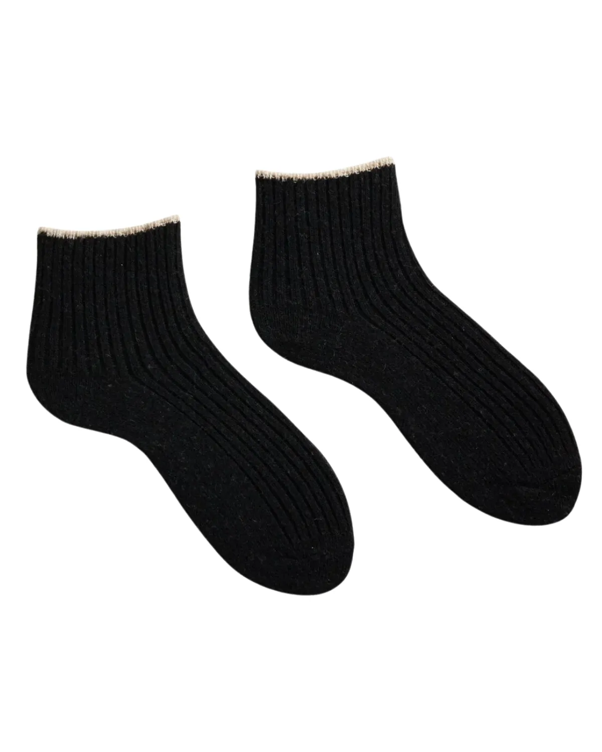 Women's Tipped Rib Wool Cashmere Shortie Socks (Black)