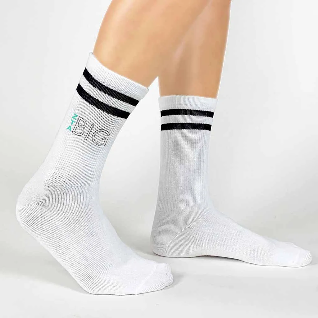 Zeta Tau Alpha Sorority Socks for your Big and Little with Greek Letters on Striped Cotton Crew Socks